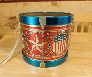 Noble & Cooley Toy Tin Litho Drum Patriotic Stars Stripes Flag 4th Of July