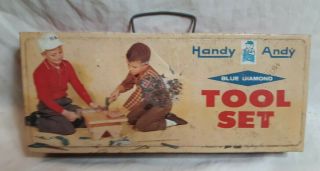 Vintage Skil Craft Handy Andy Blue Diamond Tin Childrens Tool Box Toy No Tools