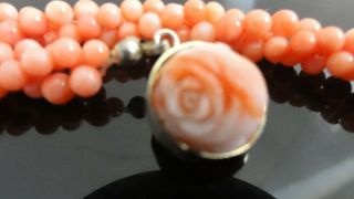 Antique Stunning Hand Carved Three Strands Rows Natural Real Coral Necklace