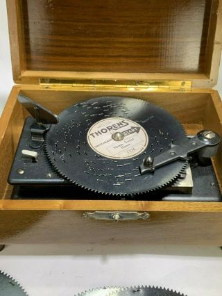 Vintage Thorens Swiss Windup Music Box w/ 11 Discs Made In Switzerland 2