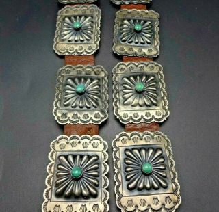 Vintage Navajo Hand - Stamped & Repousse Sterling Silver Turquoise Concho Belt