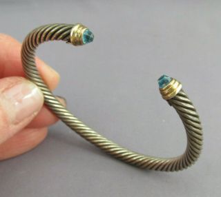 D.  Y.  David Yurman 14k Gold & Sterling Blue Topaz Twist Coil Cable Cuff Bracelet