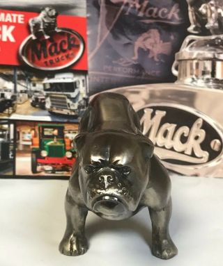 Vintage Mack Truck Advertising Bulldog Paperweight Silver Pewter Tone Rare Htf