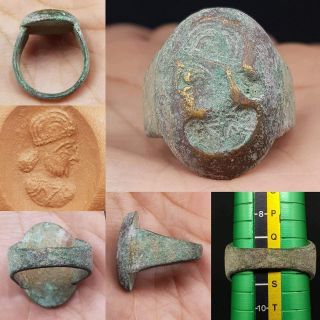 Ancient Bronze Face Seal Intaglio Unique Ring 16