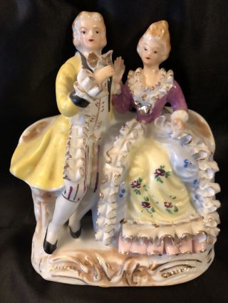 Vintage Victorian Porcelain Courting Couple,  Orig.  Fw Woolworth Store Label.