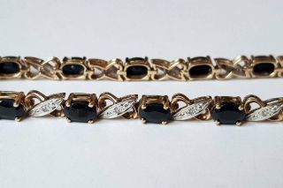Vintage 9ct Gold Diamond And Sapphire Tennis Bracelet Hallmarked