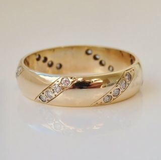 Stunning Vintage 9ct Gold Diamond (0.  20ct) Wedding Band Ring C1987; Size 