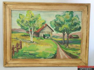 Vtg Plein Air Impressionist Oil Painting Framed Summer Hay Barn Signed