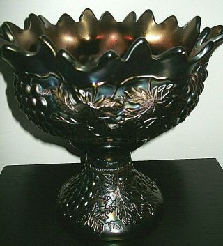 2 Piece Purple Antique Northwood Grape & Cable Carnival Glass Punch Bowl & Stand