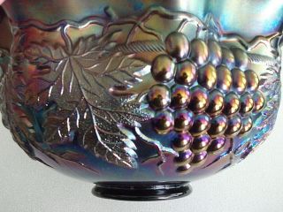 2 Piece PURPLE Antique Northwood GRAPE & CABLE CARNIVAL GLASS Punch Bowl & Stand 2