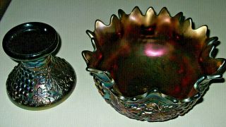 2 Piece PURPLE Antique Northwood GRAPE & CABLE CARNIVAL GLASS Punch Bowl & Stand 4