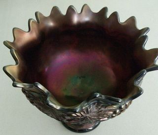 2 Piece PURPLE Antique Northwood GRAPE & CABLE CARNIVAL GLASS Punch Bowl & Stand 5