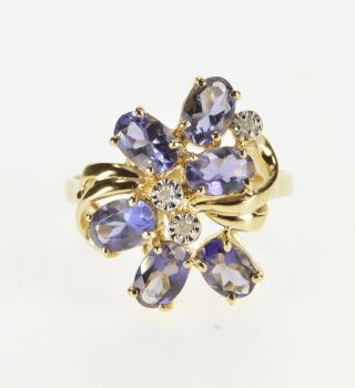 14k Sim.  Amethyst Diamond Accent Cluster Ring Size 8 Yellow Gold 43