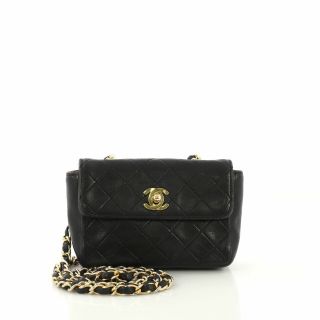 Chanel Vintage Cc Chain Flap Bag Quilted Leather Extra Mini