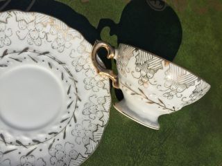 Eleganza Crown Porcelain Vintage Tea Demitasse Cup And Saucer Plate Gold & White