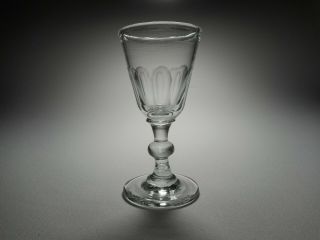 19th C.  Blown Flint Glass Cut Flutes Ball Knop Stem Port Wine Glass