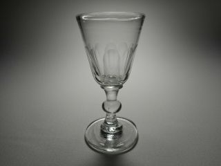 19th C.  Blown Flint Glass Cut Flutes Ball Knop Stem Port Wine Glass 3
