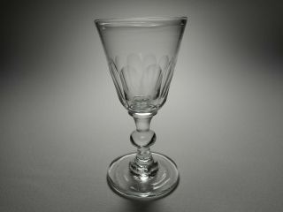 19th C.  Blown Flint Glass Cut Flutes Ball Knop Stem Port Wine Glass 4