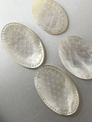 4 Oval Rare Antique Chinese Mother Of Pearl Gaming Counter Chips