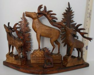 Vintage Large Hand - Carved Deer Forest Scene Souvenir From Poland 21 " Lx15.  5tx7 " D