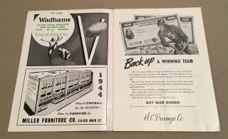 Rare Green Bay Packers Bears 1944 Program Vintage Antique Game News Clips 3