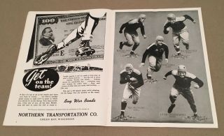 Rare Green Bay Packers Bears 1944 Program Vintage Antique Game News Clips 5