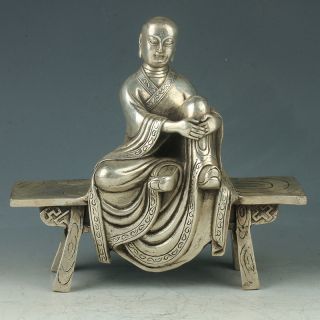 Chinese Silver Copper Figure Of The Buddha Sit On The Bench Rt0013
