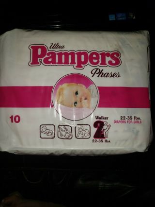 Vintage Ultra Pampers Phases Diapers for Girls,  Disney Print Walker 22 - 35lbs,  10 2
