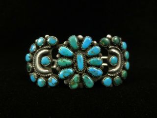 Vintage Navajo Bracelet - Sterling Silver And Turquoise Cluster