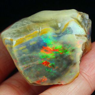 171ct Natural Ethiopian Crystal Black Opal Play Of Color Rough Specimen Ysjg821