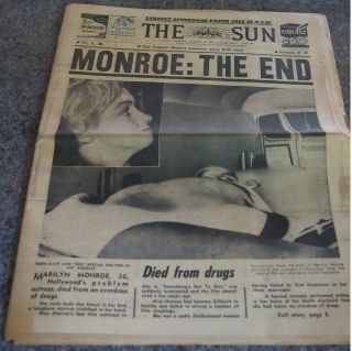 Marilyn Monroe " The Sun " Vintage Australian Newspaper " August 6 1962