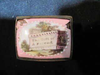 Very Old French Enameled Pill Or Snuff Box,  " The Gift Of A Friend,  "