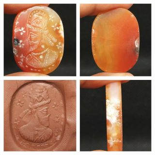 Very Old Sasianin Empire King Face Intaglio Carnelian Agte Seal Stamp