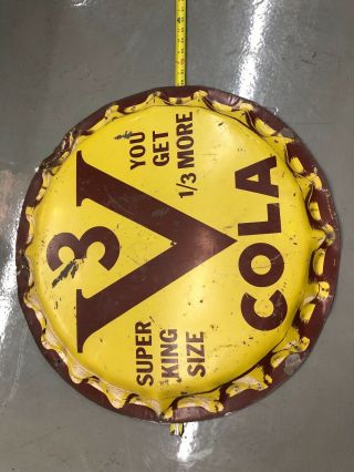 Rare Large Vintage 3 - V Cola Soda Pop Bottle Cap Gas Oil 28 " Metal Sign