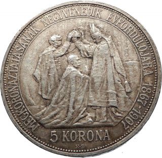 1907 Hungary W King Franz Joseph I Hungarian Antique Silver 5 Korona Coin I73867