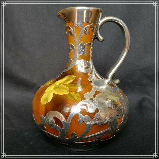 Rare & Splendid Pottery With Gorham Silver Overlay Pitcher Or Jug Rookwood 1893