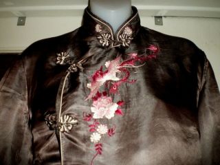 Fine Antique Chinese Brown Silk Jacket/Coat w/Pink Embroidered Phoenix Sz 38 3