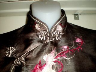 Fine Antique Chinese Brown Silk Jacket/Coat w/Pink Embroidered Phoenix Sz 38 6