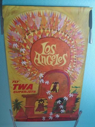 Vintage Travel Poster Twa Jets Los Angeles Ca David Klein 1960s Airport