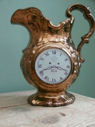 19thc Staffordshire Copper Lustre Jug With Clock Face & Charity C.  1820 
