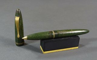 Wwii German Army Officer Soldier Marbled Green Bakelite Ballpoint Pen Old Stock