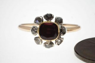 Antique Georgian English 15k Gold Garnet & Rose Cut Diamond Ring C1820