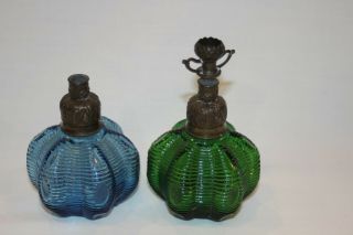 Vintage Blue And Green Depression Glass Perfume Bottles