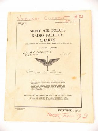 Wwii 1943 Army Air Forces Radio Facility Charts Named With Pilot Notes
