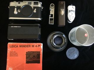 Vintage Leitz Leica M3 Camera,  M4 - P Winder,  Light Meter,  Summicron Lens,
