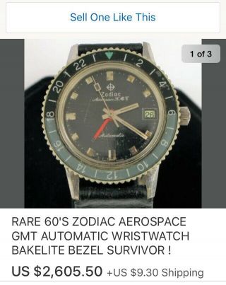 Vintage Zodiac Aerospace GMT Automatic Military Pilots Watch Diver Bakelite Mens 5