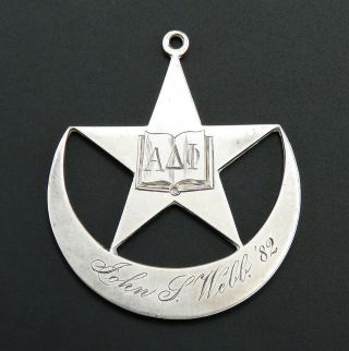 C1882 Rare Harvard Alpha Delta Phi Fraternity Sterling Silver Medal Pendant