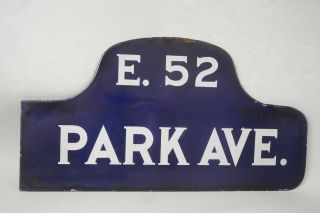 York City Porcelain Humpback Street Sign Park Avenue 52nd St Nyc Antique Vtg
