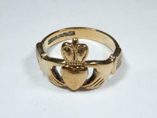 Vintage Antique Claddagh 9k Gold Ring Size 7.  25 Hallmarks