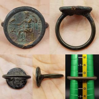 Ancient Bronze Roman Coin Set On A Brass Ring 15